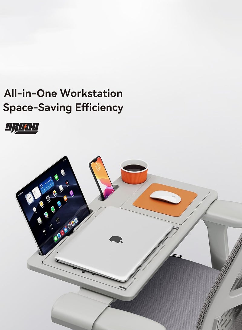 DROGO Ergonomic Office Chair for Work from Home, High Back Computer Chair with Adaptive Lumbar Support, 4D Armrest, Tray, Recline, Adjustable Height & Headrest, Mesh Chair for Office/Home (Grey) - Image 4