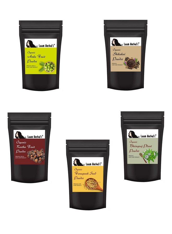 Laam Herbals Amla Reetha Shikakai Bhringraj & Methi Powder ; Pure & Natural ; Hair Mask Dry Hair Wash ; For Long Hair Faster Growth & Fall ; For Natural Looking Hair (5X50 G) - Image 2