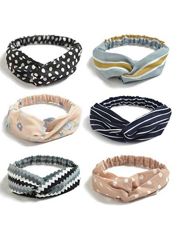 FAVELA Headbands for Women Criss Cross Turban Korean Knotted Boho Stretchy Headwrap;Headwrap;Bandana for Girls Vintage Fashion Leisure Hair Accessories (Set of 6) - Image 2