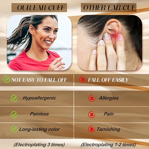 FUNRUN JEWELRY 12Pcs Ear Cuff Earrings for Women Non Piercing 14K Gold Plated Ear Cuffs Non Pierced Clip on Cartilage Earring Adjustable Fake Earrings - Image 5