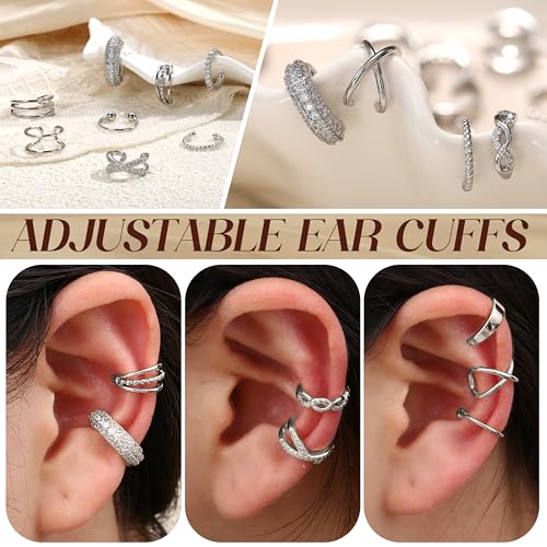 FUNRUN JEWELRY 12Pcs Ear Cuff Earrings for Women Non Piercing 14K Gold Plated Ear Cuffs Non Pierced Clip on Cartilage Earring Adjustable Fake Earrings - Image 4