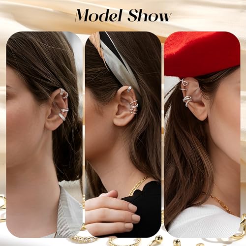 FUNRUN JEWELRY 12Pcs Ear Cuff Earrings for Women Non Piercing 14K Gold Plated Ear Cuffs Non Pierced Clip on Cartilage Earring Adjustable Fake Earrings - Image 3