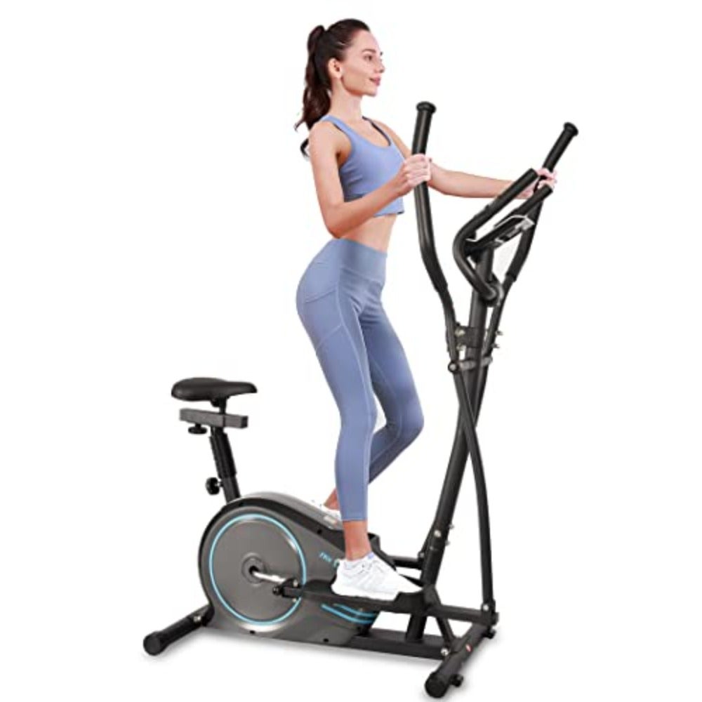 2-in-1 Elliptical Exercise Bike for Full-Body Home Cardio Workouts Magnetic Cross Trainer With 8-Level Resistance Compatible With FitShow App Digital Display Quiet Operation 100 kg Capacity