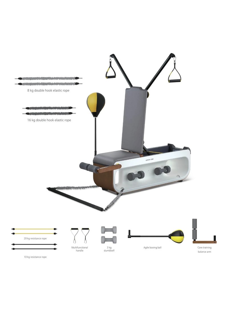 Multifunctional Fitness Bench for Full Body Workout/ Bench Press / Reverse Push / Dumbbell Row / Cable Crossover / Built in Wheels / Sofa Leather / Less Pain / Durability / Adjustability - Gray