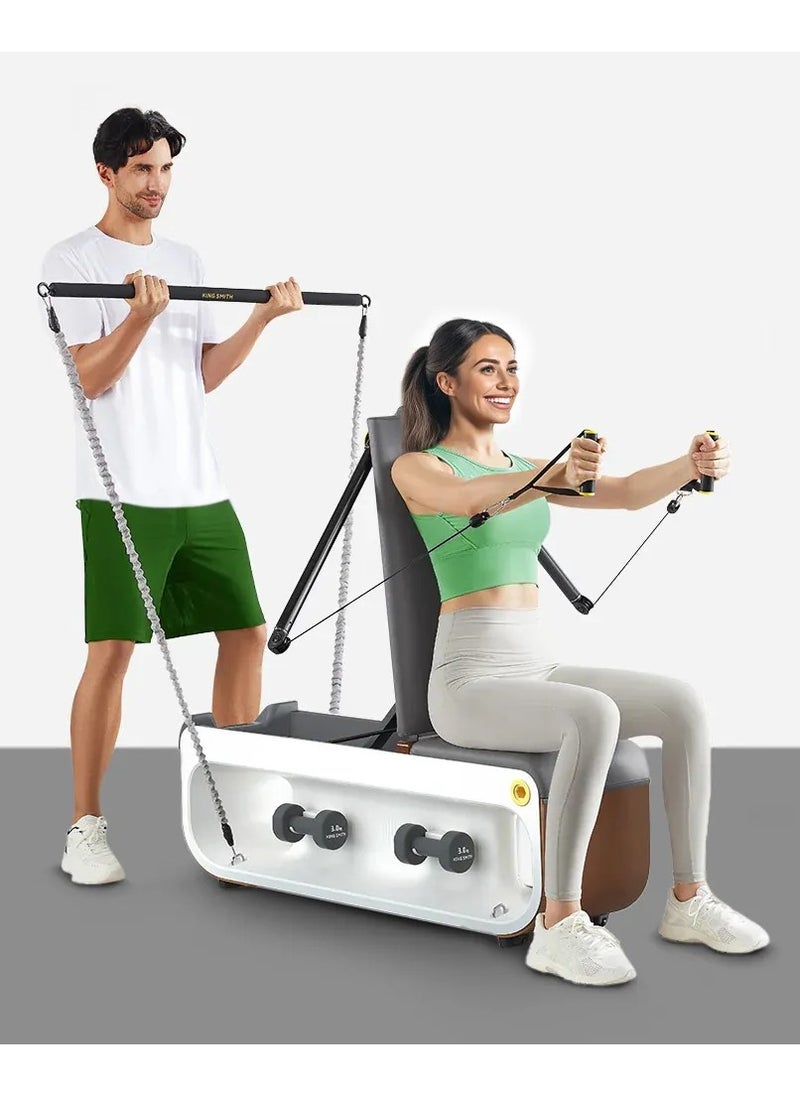 Multifunctional Fitness Bench for Full Body Workout/ Bench Press / Reverse Push / Dumbbell Row / Cable Crossover / Built in Wheels / Sofa Leather / Less Pain / Durability / Adjustability - Gray