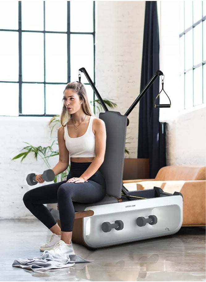 Multifunctional Fitness Bench for Full Body Workout/ Bench Press / Reverse Push / Dumbbell Row / Cable Crossover / Built in Wheels / Sofa Leather / Less Pain / Durability / Adjustability - Gray