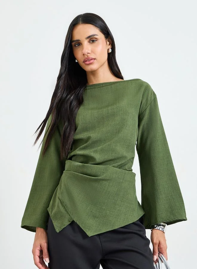 Take Two Olive Green Long Sleeve Boat Neck Blouse