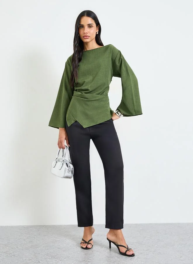 Take Two Olive Green Long Sleeve Boat Neck Blouse