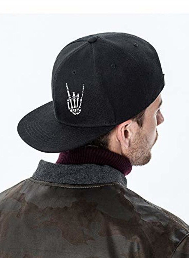 Tijeyi YXHP Rock N Roll Skeleton Hand Baseball Cap for Men Flat Bill Snapback Trucker Hats for Dad and Women Cotton Adjustable Black - Image 2