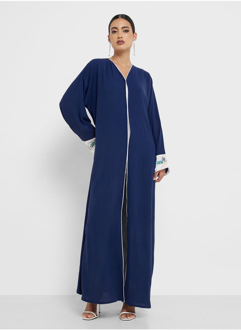 hayas closet V-Neck Printed Straight Sleeve Abaya  - Image 5