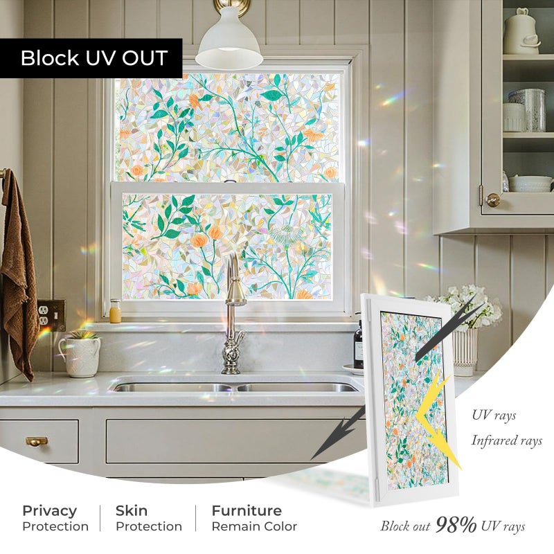 ADD.HERES Window Privacy Film Home Room Bathroom Spring Decor Car Decorations, Stained Glass Window Film, Static Cling Window Film, Window Tintï¼ŒRainbow Window Film (Orange Blossom, 29.5" X 78.7") - Image 4