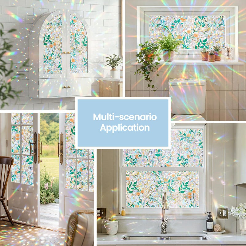 ADD.HERES Window Privacy Film Home Room Bathroom Spring Decor Car Decorations, Stained Glass Window Film, Static Cling Window Film, Window Tintï¼ŒRainbow Window Film (Orange Blossom, 29.5" X 78.7") - Image 2