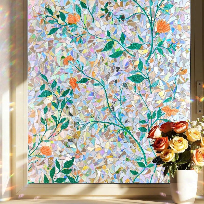 ADD.HERES Window Privacy Film Home Room Bathroom Spring Decor Car Decorations, Stained Glass Window Film, Static Cling Window Film, Window Tintï¼ŒRainbow Window Film (Orange Blossom, 29.5" X 78.7") - Image 1