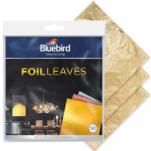 Bluebird Gold Leaf Sheets for Art - 50 Pack - Imitation Gold Foil Sheets of 5.5" x 5.5", Painting Gilding Crafts Decoration - Image 1