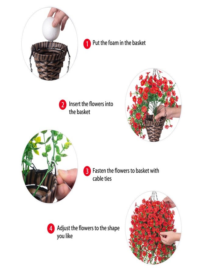HyeFlora Artificial Hanging Flowers Basket for Outdoor, Fake Flowers Faux Plants Look Real for Yard Gardens Porch Patio Home (Red) - Image 5