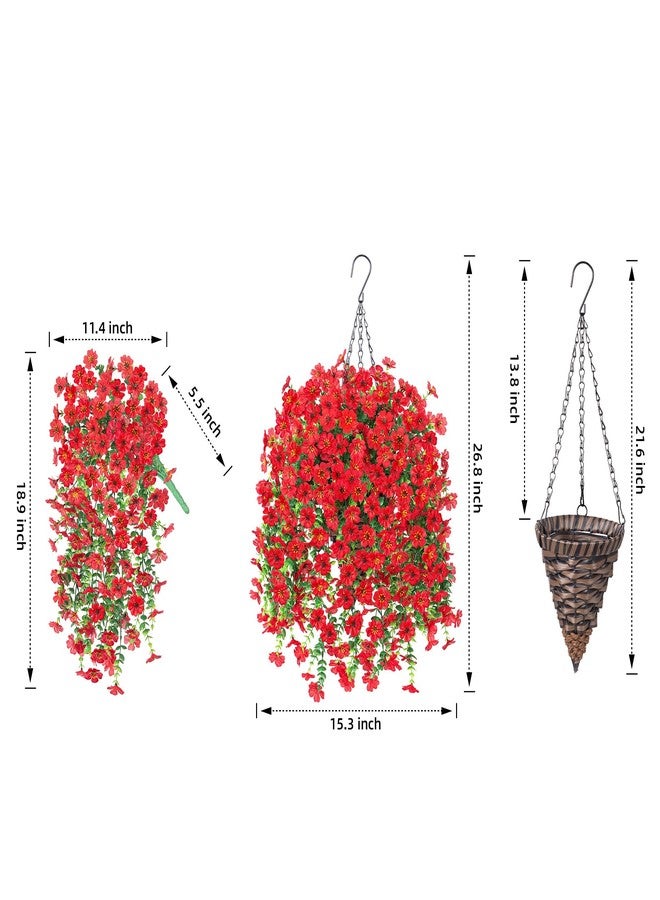 HyeFlora Artificial Hanging Flowers Basket for Outdoor, Fake Flowers Faux Plants Look Real for Yard Gardens Porch Patio Home (Red) - Image 4
