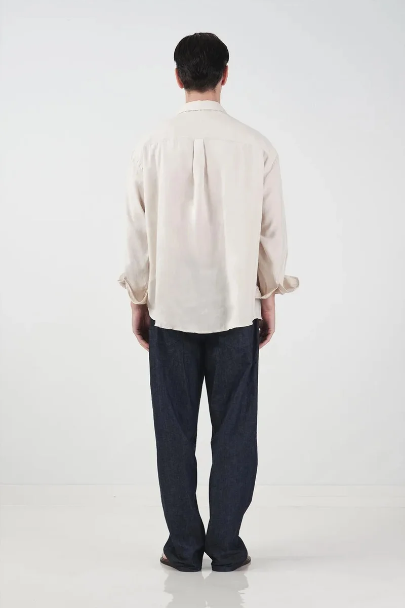 Giesto Ivory Natural GIESTO Oversized Button Closure Long Sleeve Shirt for Men | Best Price UAE