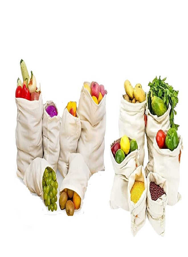 BLITY Fridge Storage Bags for Vegetables and Fruits | Cotton Set of 12 Fridge Vegetable Storage Bags (4 Small, 4 Medium and 4 Large Size Bags)| Vegetable Storage Bag for Refrigerator - Image 1