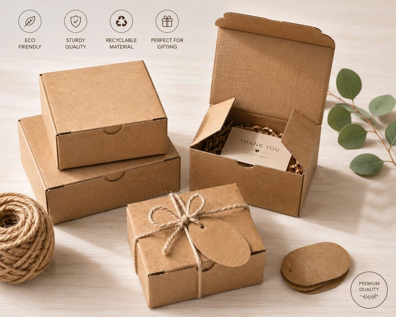 Brown Kraft Paper Eco Boxes – 50 Boxes + Card + Natural String – Perfect for Weddings, Birthdays and Events (12x12x5) - Image 5
