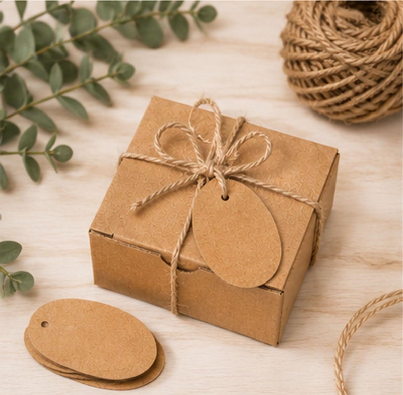Brown Kraft Paper Eco Boxes – 50 Boxes + Card + Natural String – Perfect for Weddings, Birthdays and Events (12x12x5) - Image 3