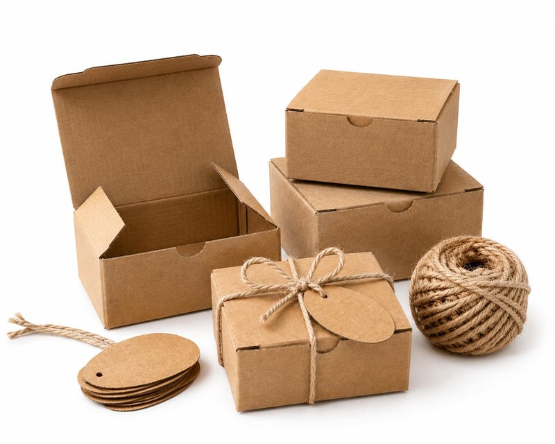Brown Kraft Paper Eco Boxes – 50 Boxes + Card + Natural String – Perfect for Weddings, Birthdays and Events (12x12x5) - Image 1