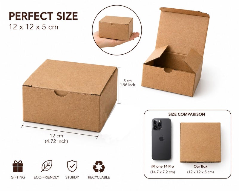 Brown Kraft Paper Eco Boxes – 50 Boxes + Card + Natural String – Perfect for Weddings, Birthdays and Events (12x12x5) - Image 2