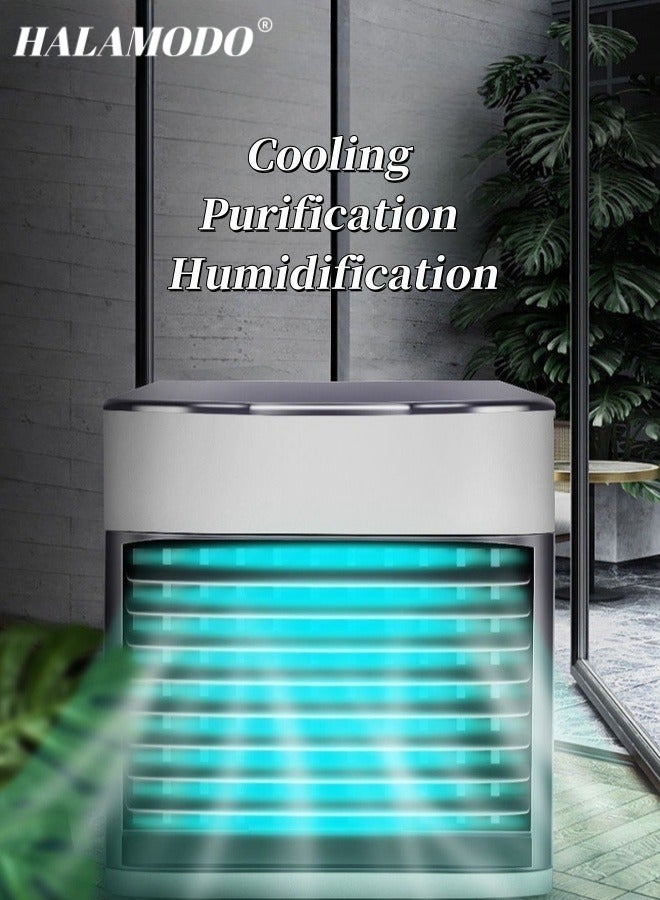 هالامودو مكيف هواء محمول متعدد الوظائف، مبرد هواء صغير لسطح المكتب مع ضوء ليلي و3 سرعات قابلة للتعديل ومروحة خفيفة الوزن وهادئة تعمل عبر USB لغرفة النوم والمكتب وغرفة المعيشة والمزيد - Image 2