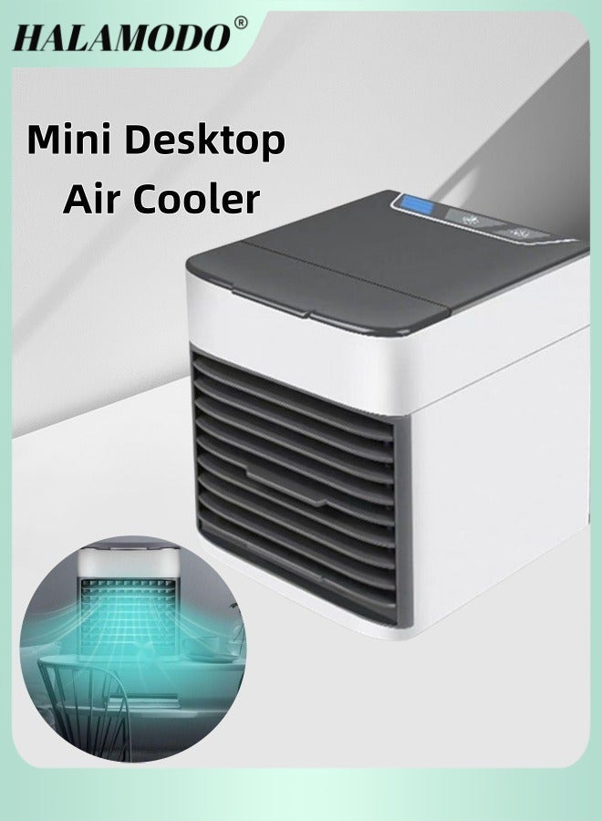 هالامودو مكيف هواء محمول متعدد الوظائف، مبرد هواء صغير لسطح المكتب مع ضوء ليلي و3 سرعات قابلة للتعديل ومروحة خفيفة الوزن وهادئة تعمل عبر USB لغرفة النوم والمكتب وغرفة المعيشة والمزيد - Image 1