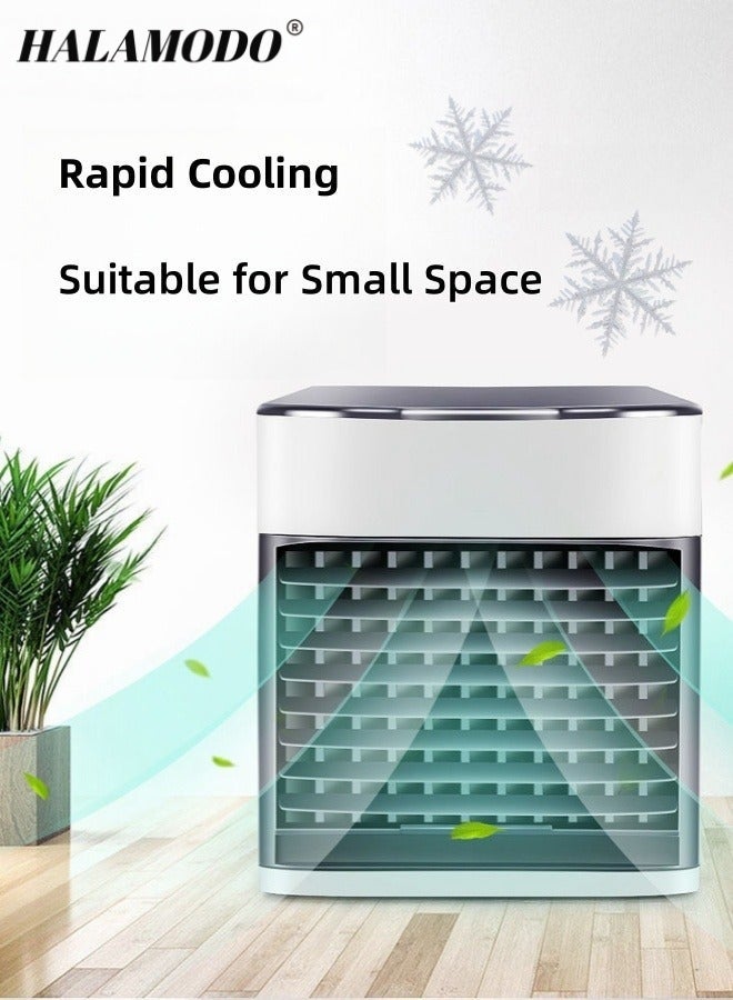 هالامودو مكيف هواء محمول متعدد الوظائف، مبرد هواء صغير لسطح المكتب مع ضوء ليلي و3 سرعات قابلة للتعديل ومروحة خفيفة الوزن وهادئة تعمل عبر USB لغرفة النوم والمكتب وغرفة المعيشة والمزيد - Image 3