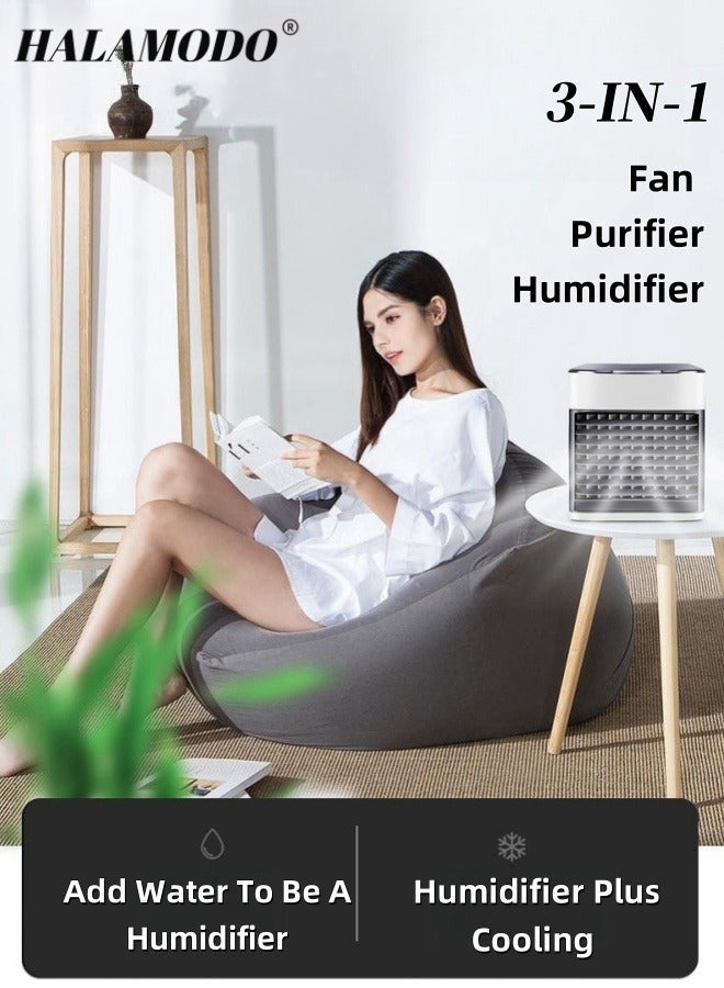 هالامودو مكيف هواء محمول متعدد الوظائف، مبرد هواء صغير لسطح المكتب مع ضوء ليلي و3 سرعات قابلة للتعديل ومروحة خفيفة الوزن وهادئة تعمل عبر USB لغرفة النوم والمكتب وغرفة المعيشة والمزيد - Image 4