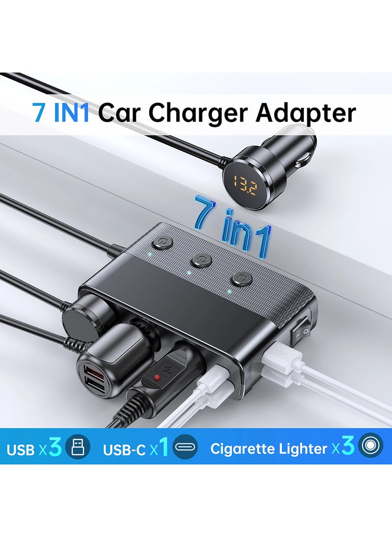 EzzySo - 127w 7-in-1 Car Charger Splitter PD30w QC3.0 cigarette Lighter Adapter Car Cigarette Lighter Socket Splitter with Switch - Image 1