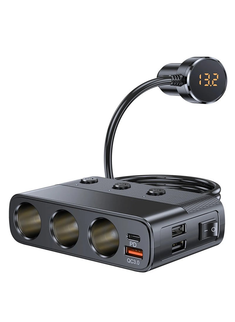 EzzySo - 127w 7-in-1 Car Charger Splitter PD30w QC3.0 cigarette Lighter Adapter Car Cigarette Lighter Socket Splitter with Switch - Image 1