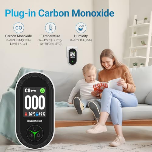 INKBIRDPLUS 3-in-1 Carbon Monoxide Detector Plug-in Air Quality Monitor with Temperature & Humidity Sensor, IPS HD Display, Loud Buzzer Alarm, CO Detector for Home, Office, School (EU Plug) - Image 3