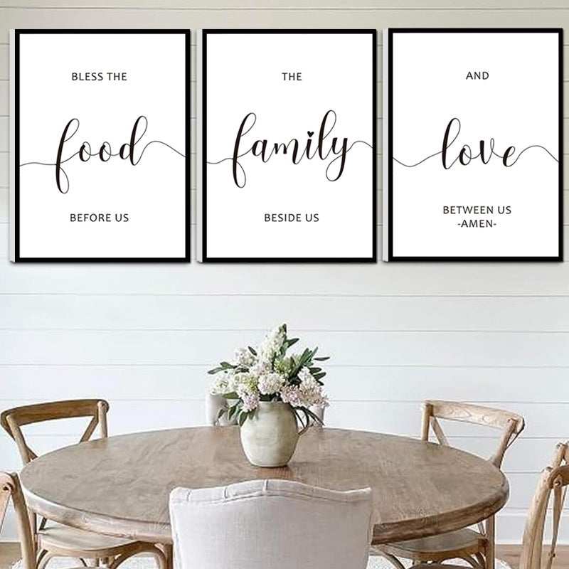 Framed Bless The Food Before Us Wall Decor 36 x 16 Canvas Kitchen Wall Art for Dining Room Wall Decor12x16 inches Set of 3 Framed Black
