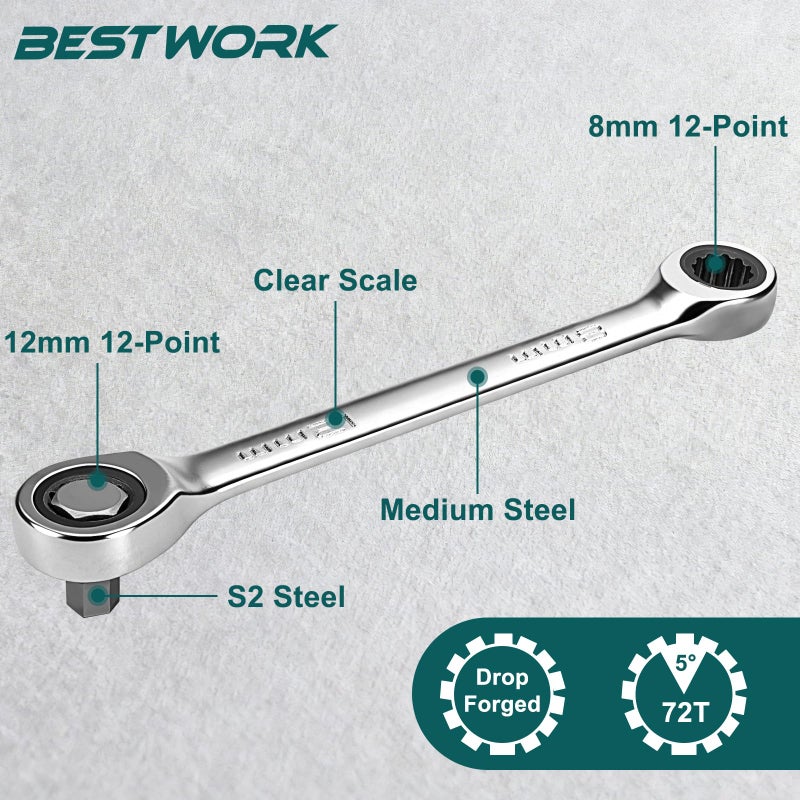 Bestwork Insert Stubby/Low Profile Torx Bit Set, 22-Piece Hex Bit Ratchet Set for Tight Space - Image 5