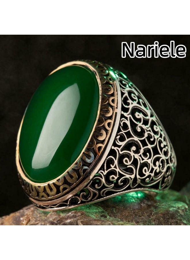 Nariele New Retro Men's Electroplated Dual Tone Inlaid Turquoise Ring