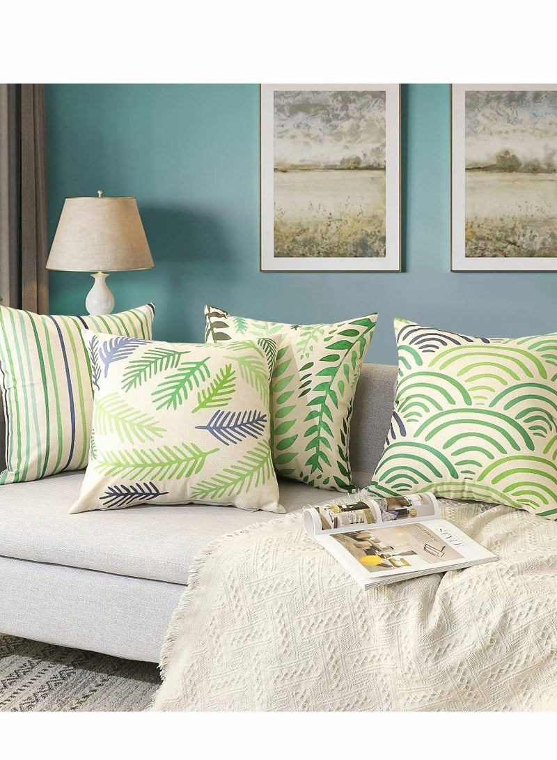 KASTWAVE Throw Pillow Covers, 18 x 18 Pack of 4, Green Flower Spring Decorative Linen Cushion Covers for Livingroom, Farmhouse Outdoor Modern Pillow Cases for Sofa Couch Chair Bed - Image 3
