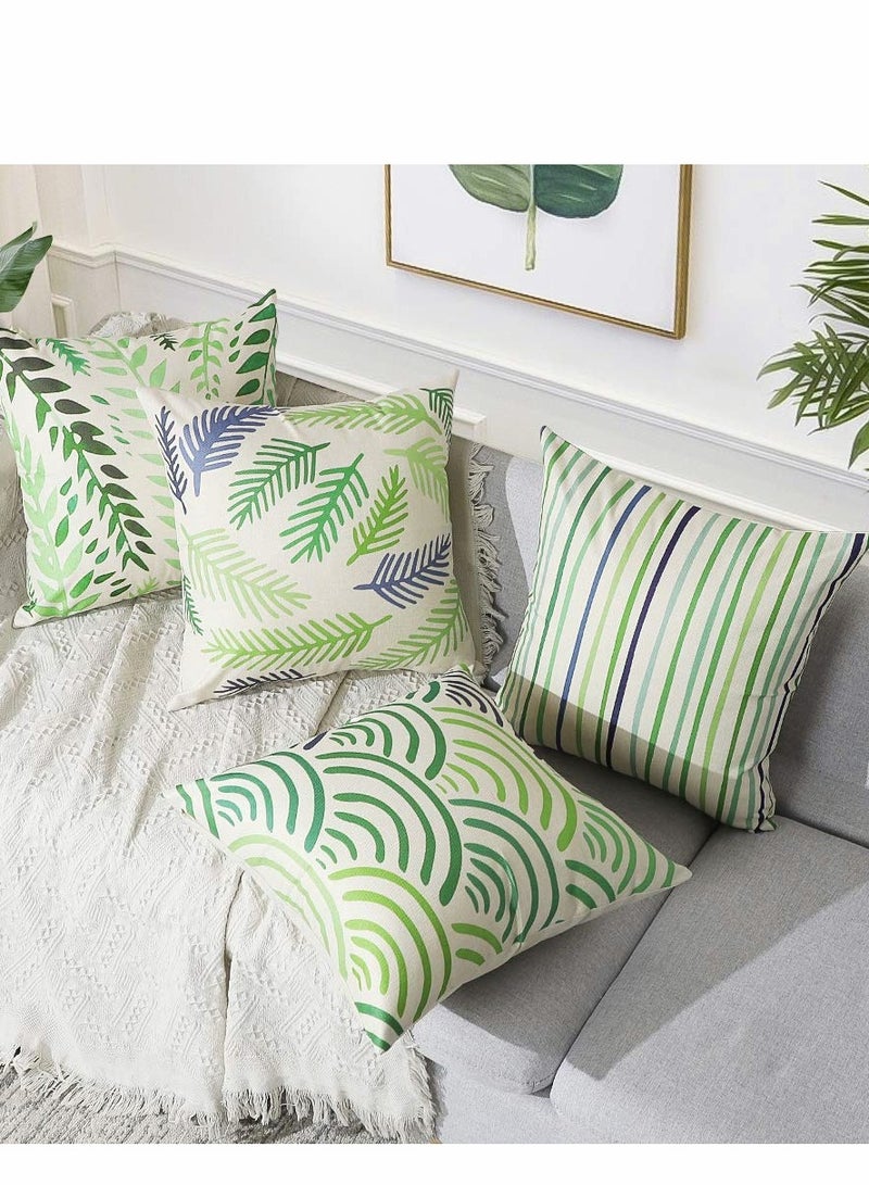 KASTWAVE Throw Pillow Covers, 18 x 18 Pack of 4, Green Flower Spring Decorative Linen Cushion Covers for Livingroom, Farmhouse Outdoor Modern Pillow Cases for Sofa Couch Chair Bed - Image 2