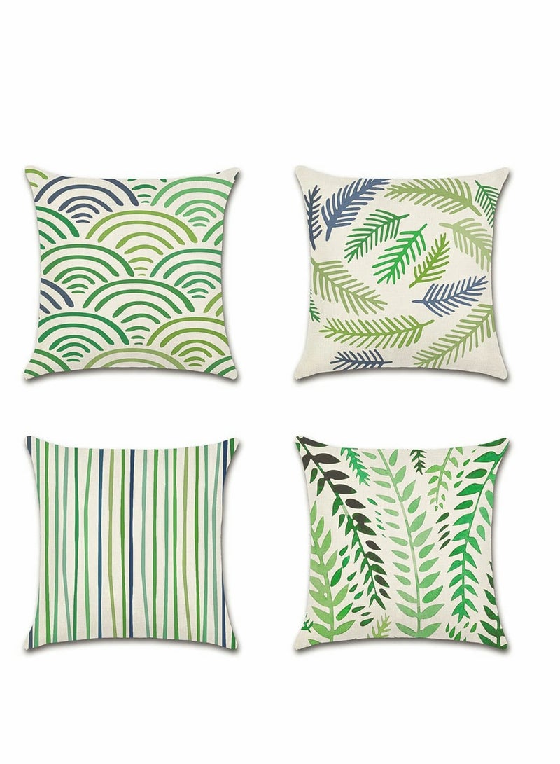 KASTWAVE Throw Pillow Covers, 18 x 18 Pack of 4, Green Flower Spring Decorative Linen Cushion Covers for Livingroom, Farmhouse Outdoor Modern Pillow Cases for Sofa Couch Chair Bed - Image 1