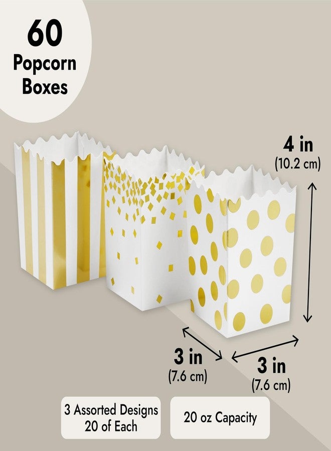 Juvale Mini Popcorn Boxes - Popcorn Containers for Bar Supplies, Carnival Decor & Circus Decorations & Movie Party Favors - 3 x 4 x 2.8 in, White & Gold Polka Dot, Pack of 60 - Image 3