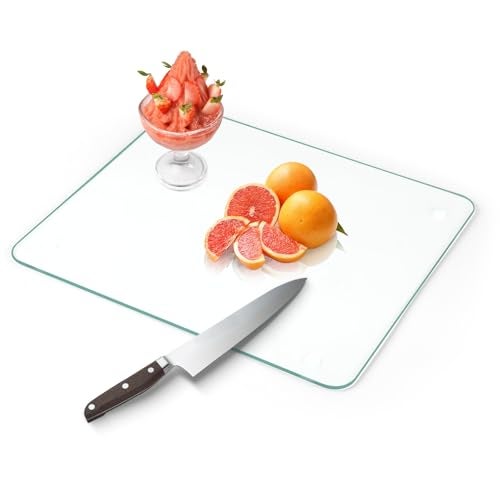 FUIJOL Tempered Glass Cutting Board for Kitchen Counter, Clear Cutting Board for Countertop with Removable Rubber Feet – Heat, Scratch, Shatter Resistant, Dishwasher Safe, Easy to Clean, 16x20" - Image 1