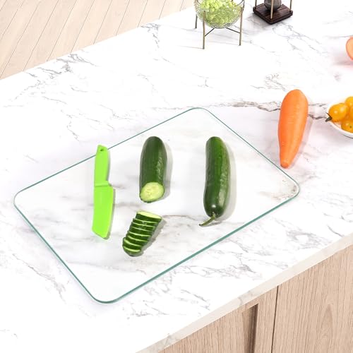 FUIJOL Tempered Glass Cutting Board for Kitchen Counter, Clear Cutting Board for Countertop with Removable Rubber Feet – Heat, Scratch, Shatter Resistant, Dishwasher Safe, Easy to Clean, 16x20" - Image 4