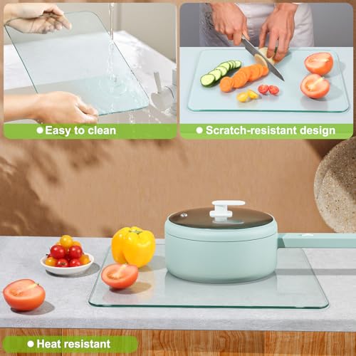FUIJOL Tempered Glass Cutting Board for Kitchen Counter, Clear Cutting Board for Countertop with Removable Rubber Feet – Heat, Scratch, Shatter Resistant, Dishwasher Safe, Easy to Clean, 16x20" - Image 2