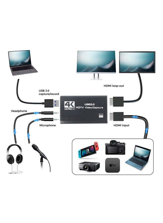 RGBlink Video Capture Card, USB3.0 Capture Card 4K HDMI Loop-Out, Video Game Capture for Streaming PS5, Nintendo Switch, Camera, PC, OBS, 1080P 60FPS, Audio Video Capture, HDMI to USB - MSP231 - Image 3