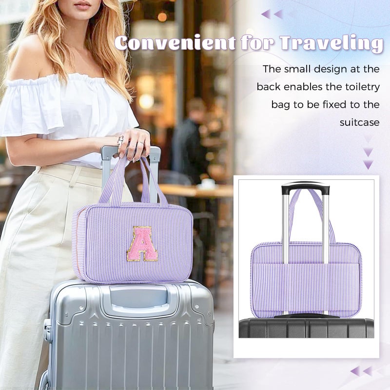 Fystdtote Initial Toiletry Bag Travel Makeup Bag | Teen Girl Gifts Trendy Stuff | Gifts for 3 4 5 6 7 8 9 10 11 12 13 Year Old Girls | Christmas Gifts for Teen Girls Stocking Stuffers - Lavender A - Image 2