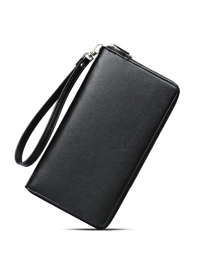 CLUCI Women Wallet Large Leather Rfid Blocking Designer Zip Around Card Holder Organizer Ladies Travel Clutch Wristlet Black - Image 1