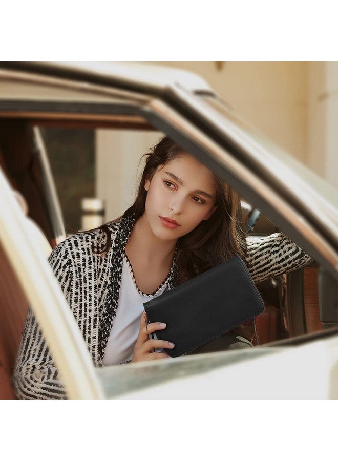 CLUCI Women Wallet Large Leather Rfid Blocking Designer Zip Around Card Holder Organizer Ladies Travel Clutch Wristlet Black - Image 2