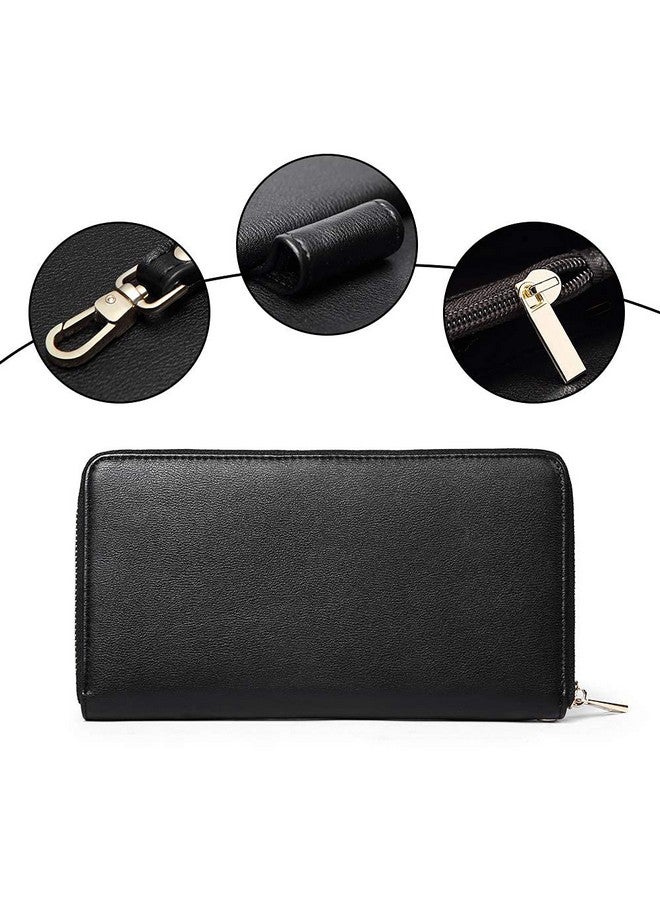 CLUCI Women Wallet Large Leather Rfid Blocking Designer Zip Around Card Holder Organizer Ladies Travel Clutch Wristlet Black - Image 5