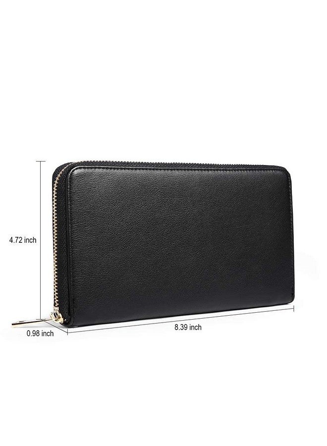 CLUCI Women Wallet Large Leather Rfid Blocking Designer Zip Around Card Holder Organizer Ladies Travel Clutch Wristlet Black - Image 4