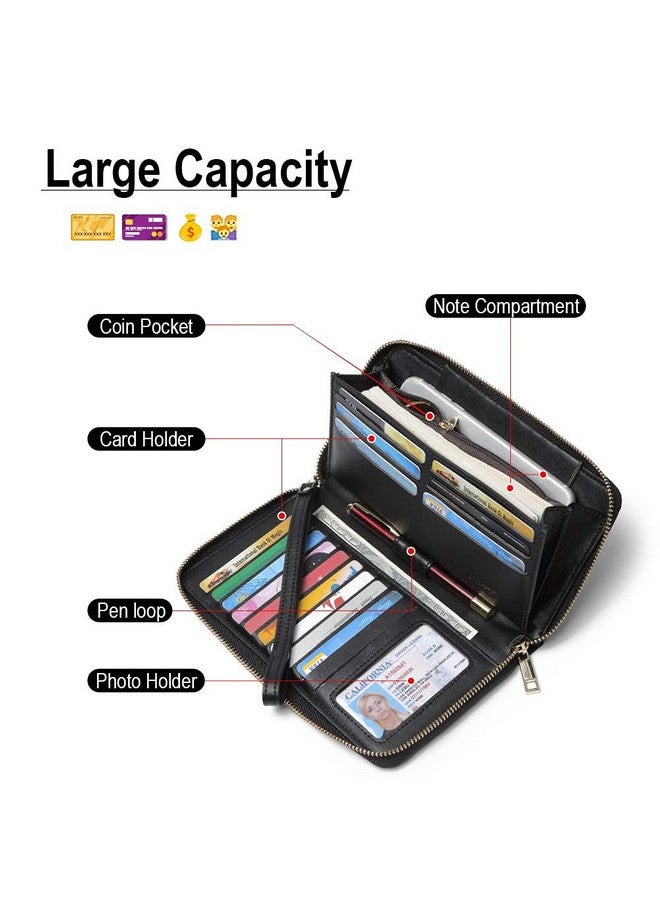 CLUCI Women Wallet Large Leather Rfid Blocking Designer Zip Around Card Holder Organizer Ladies Travel Clutch Wristlet Black - Image 3